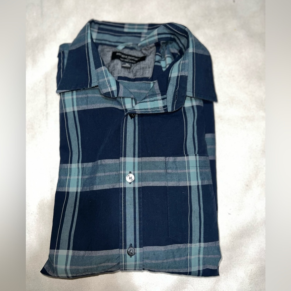 Banana Republic Men Size M Blue Check Slim Fit Shirt Long Sleeve Pocket